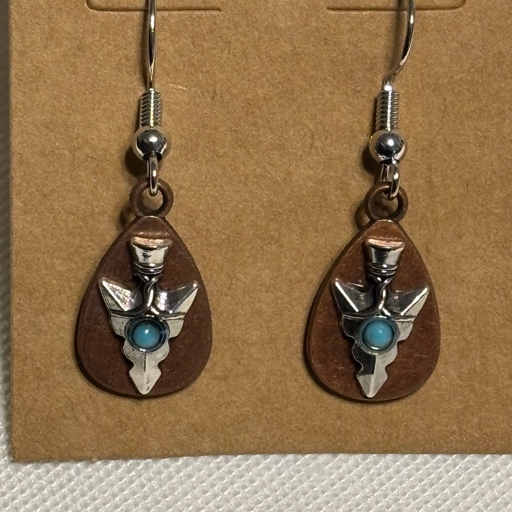 Silver and Brown Teardrop Earrings - Picture 1 of 2